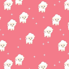 Dreamy night counting sheep stars illustration kids fabric pink