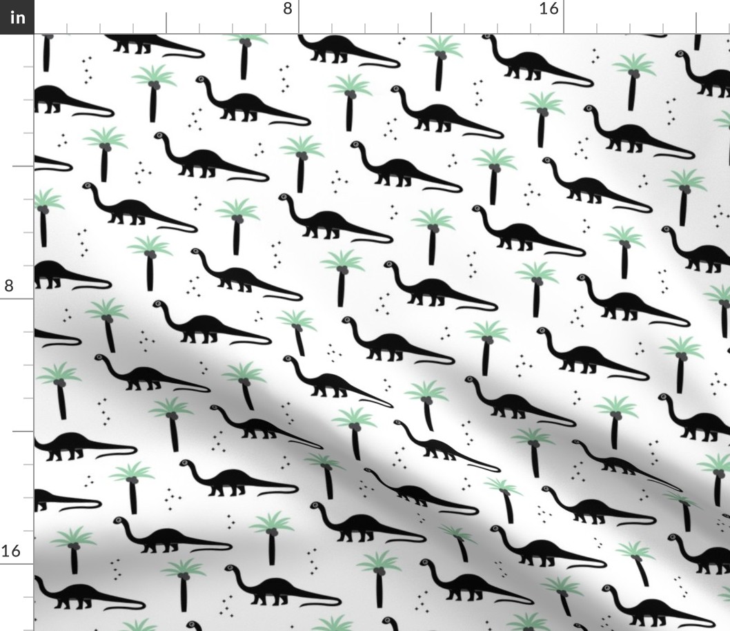 Sweet dinosaurs and palm trees scandinavian style kids fabric mint black and white