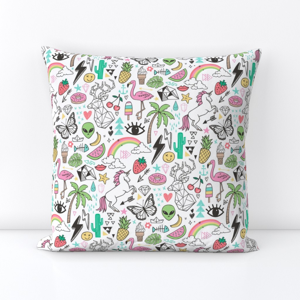 Summer Doodle Geometric Triangle Deer & Unicorn Rainbow Cactus Flamingo Pineapple