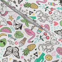 Summer Doodle Geometric Triangle Deer & Unicorn Rainbow Cactus Flamingo Pineapple