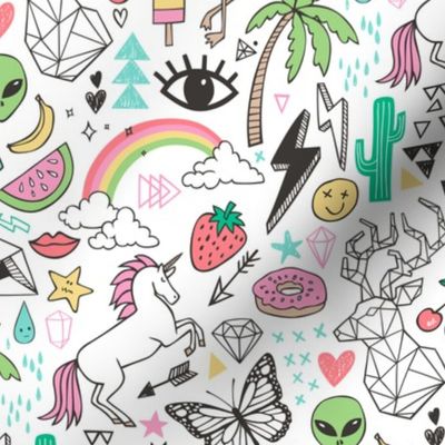 Summer Doodle Geometric Triangle Deer & Unicorn Rainbow Cactus Flamingo Pineapple