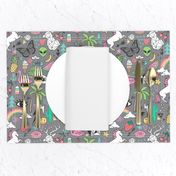 Summer Doodle Geometric Triangle Deer & Unicorn Rainbow Cactus Flamingo Pineapple on Grey