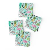 Summer Doodle Geometric Triangle Deer & Unicorn Rainbow Cactus Flamingo Pineapple on Mint Green