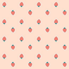 Coral Strawberries, Fruit on blush pink background