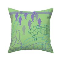 Seahorse Tea Towel in Greens & Purples