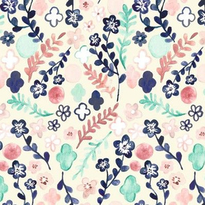 Scattered Floral in Navy, Teal & Pink