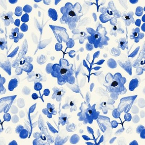 Blue China - Watercolor Floral Pattern