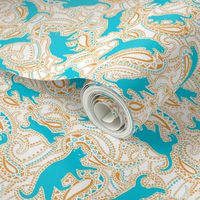 large paisley cats kittens turquoise orange 