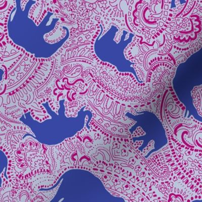 elephant paisley - royal blue and raspberry pink