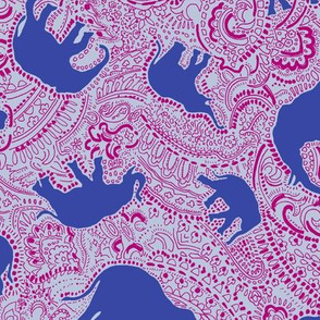 elephant paisley - royal blue and raspberry pink