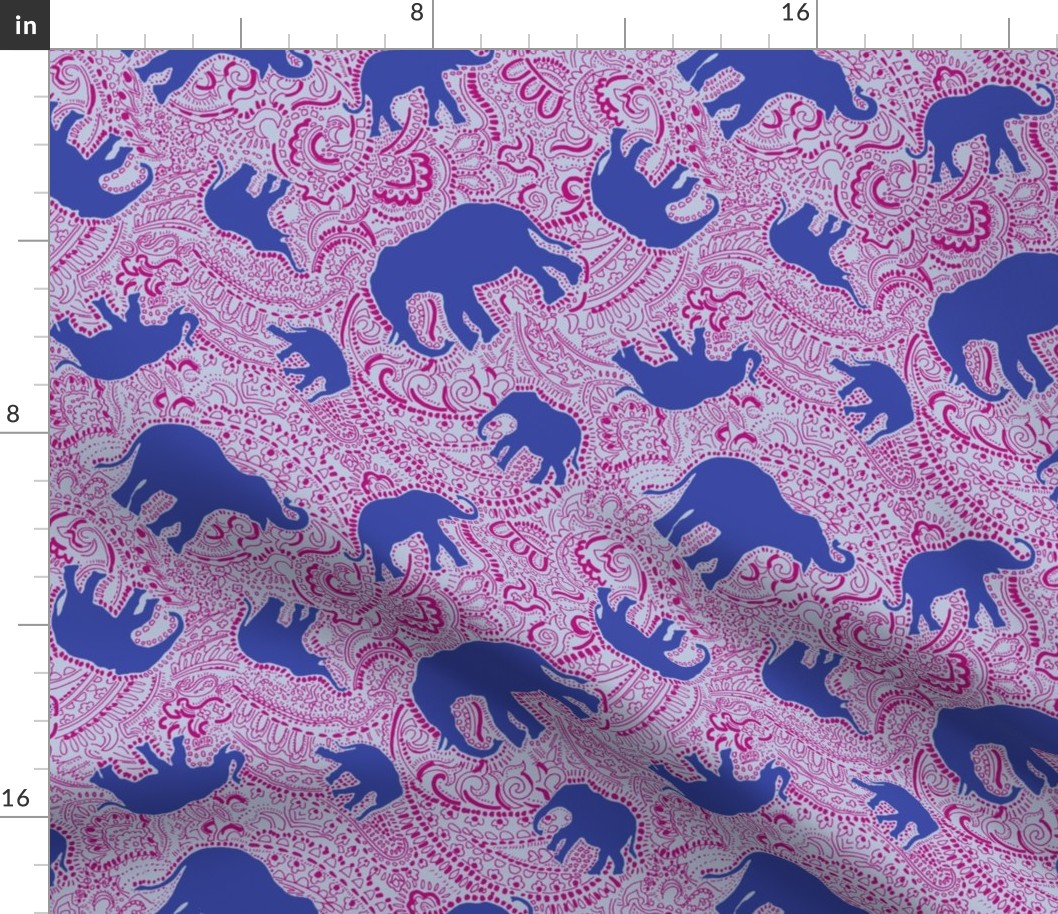 elephant paisley - royal blue and raspberry pink