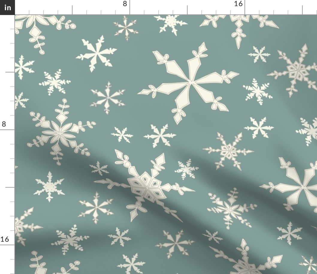 Snowflakes - Large - Ivory, Blue Spruce