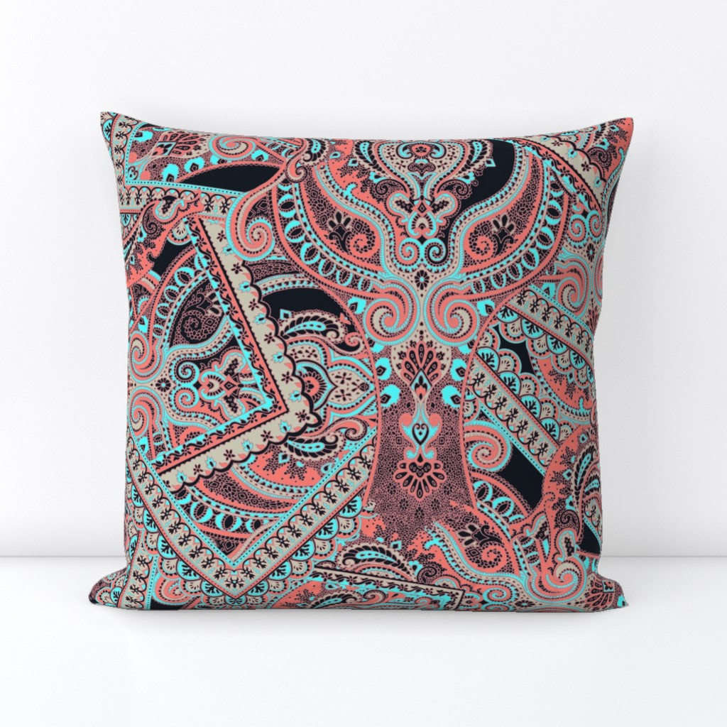 Ornamental Paisley - red turquoise black