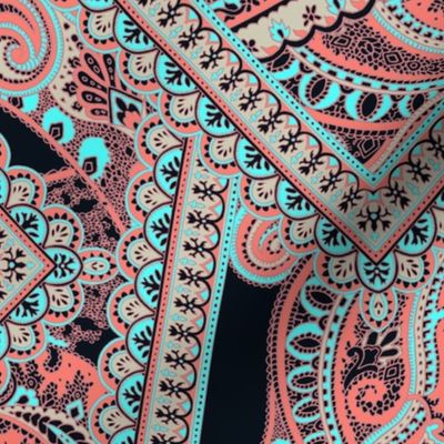 Ornamental Paisley - red turquoise black