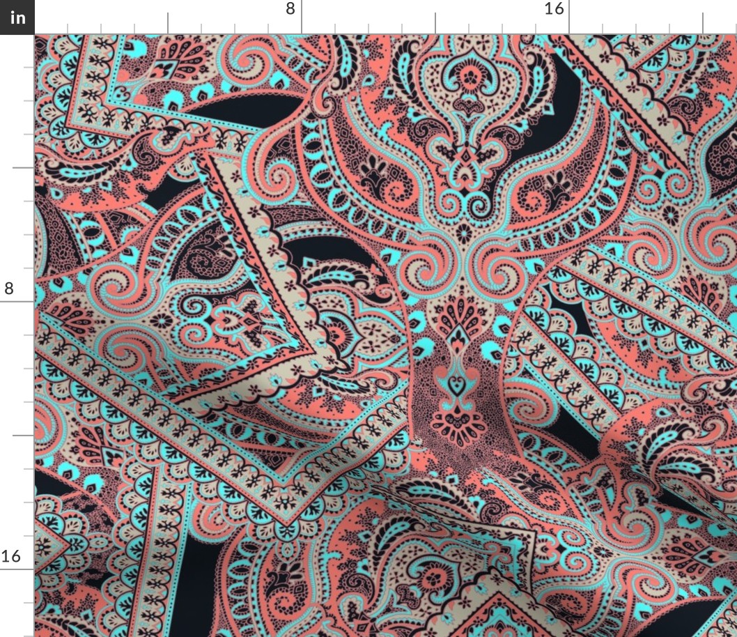 Ornamental Paisley - red turquoise black