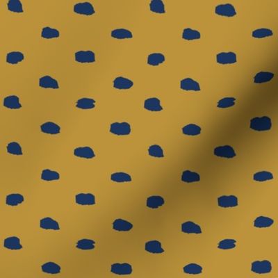 Mustard and Navy Painty Polka Dot