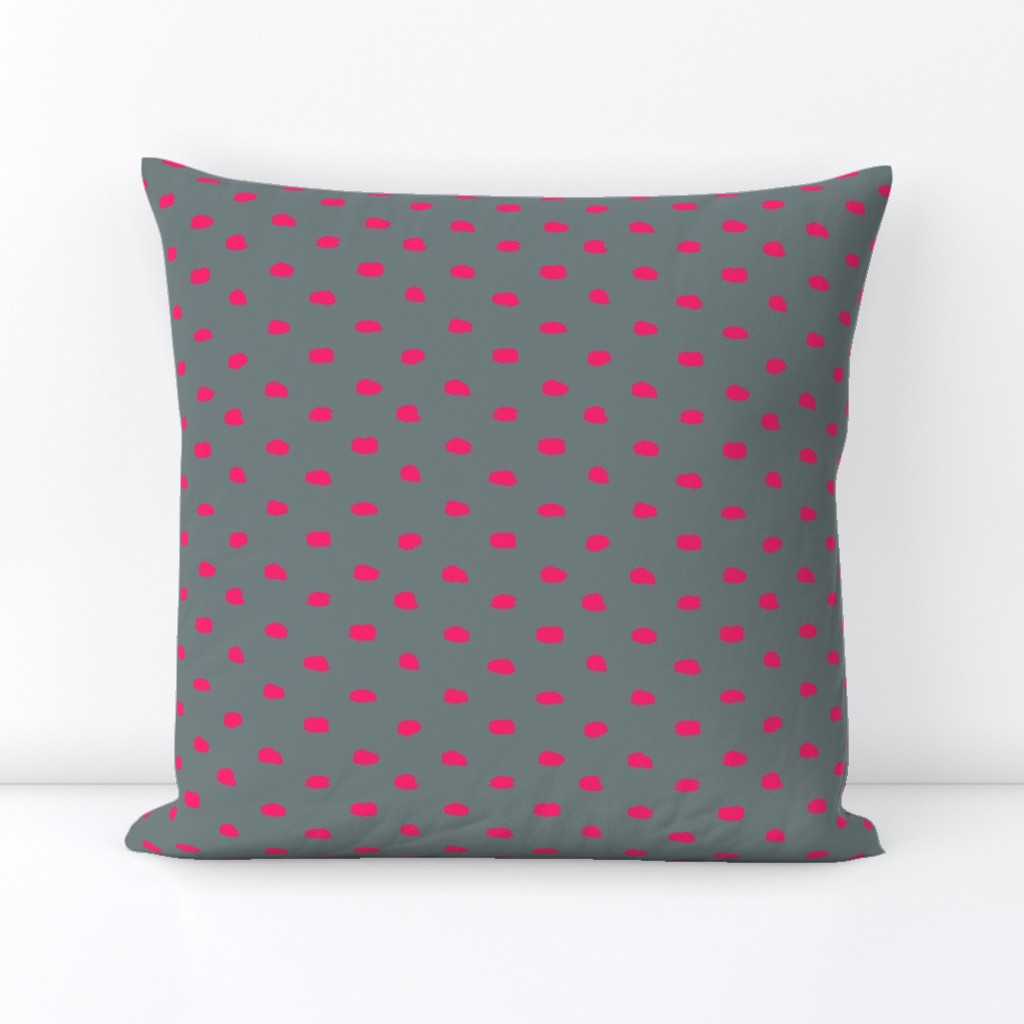 Grey and Hot Pink Painty Polka Dot