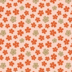 Spring flowers - red and beige on pink with white speckles