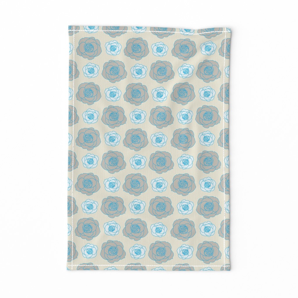 rose pattern in blue and cream