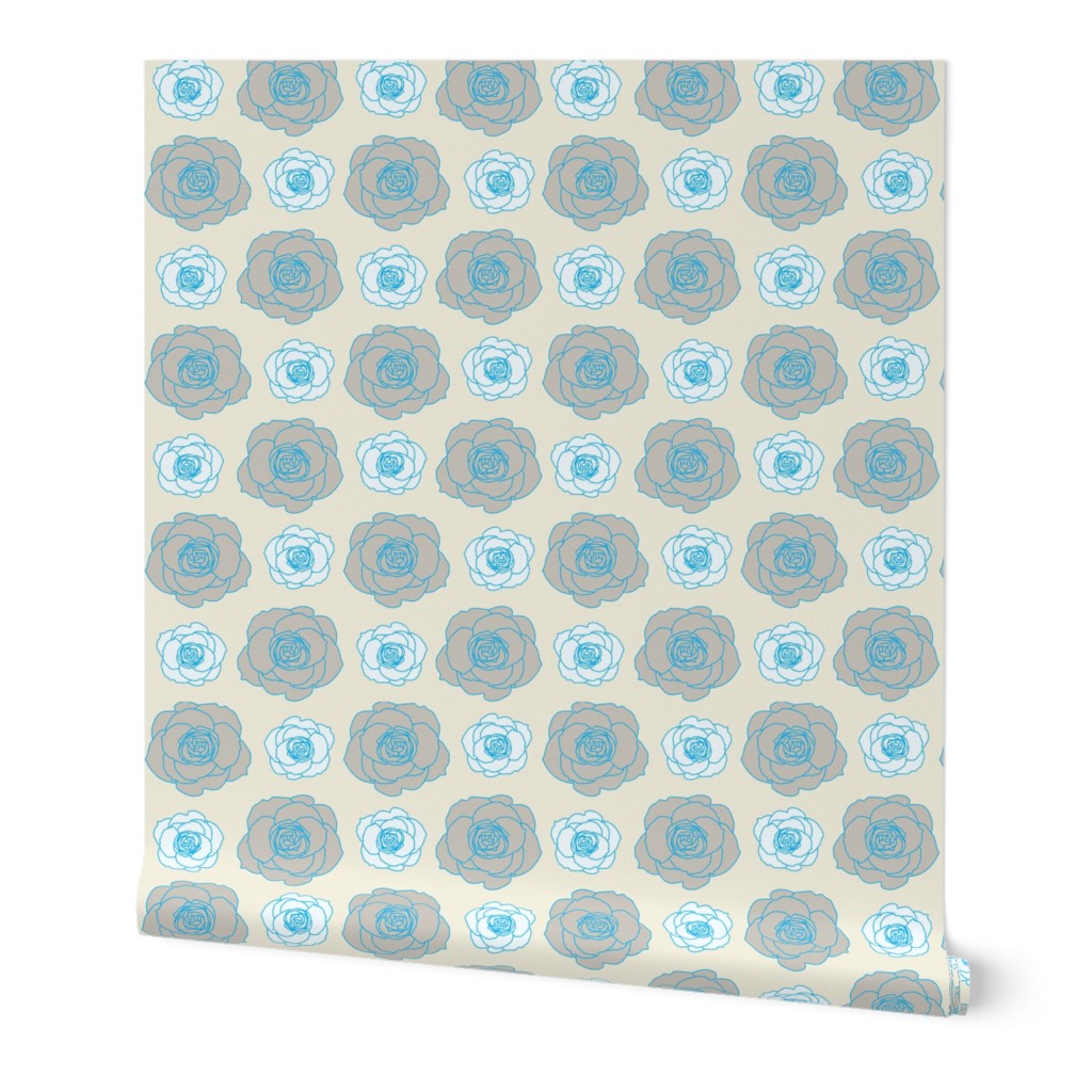 rose pattern in blue and cream