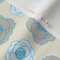 rose pattern in blue and cream