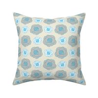 rose pattern in blue and cream