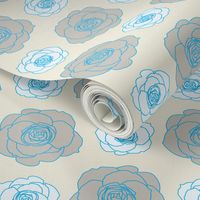 rose pattern in blue and cream