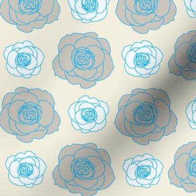 rose pattern in blue and cream