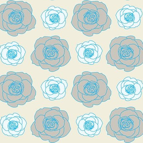 rose pattern in blue and cream