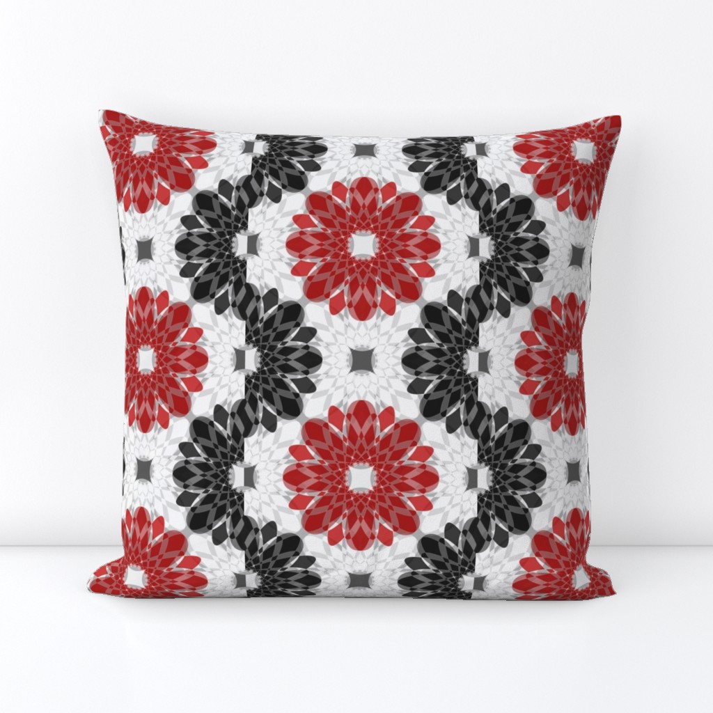 Geometric Flower Crystalized Red Black Gray