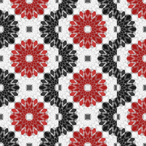 Geometric Flower Crystalized Red Black Gray