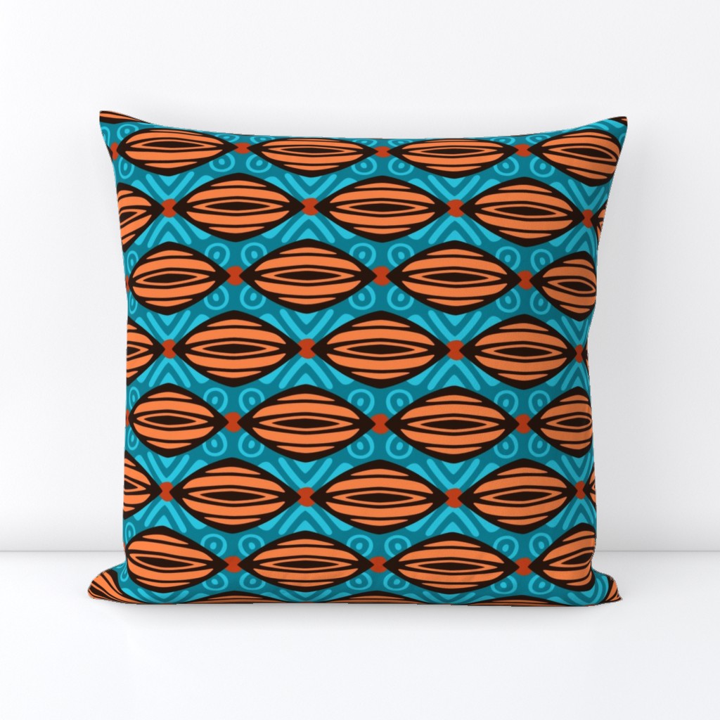 African Mudcloth in Orange and Blue