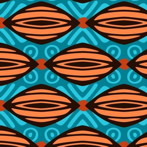 African Mudcloth in Orange and Blue