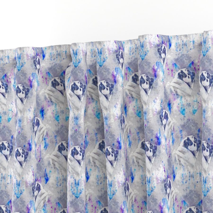 Watercolor Pug chevron - purple/blue