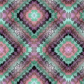 AWK3 - Textured Diamond Granny Square Cheater Quilt in Aqua - Burgundy - Purple
