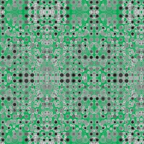 Dancing Dots and Spots of Grey on Emerald Green