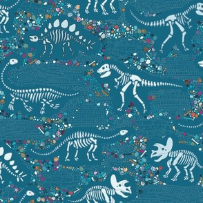 Dinosaur Fossils - Teal - Medium