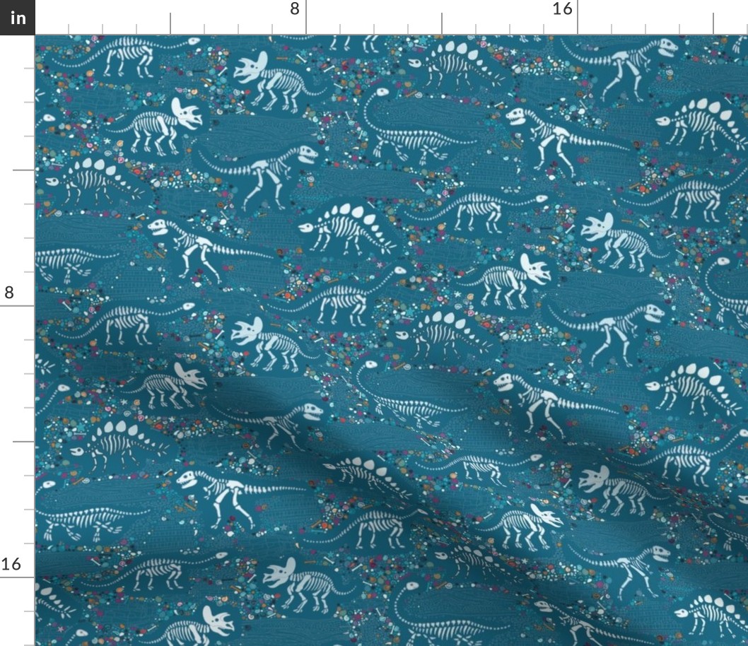 Dinosaur Fossils - Teal - Medium