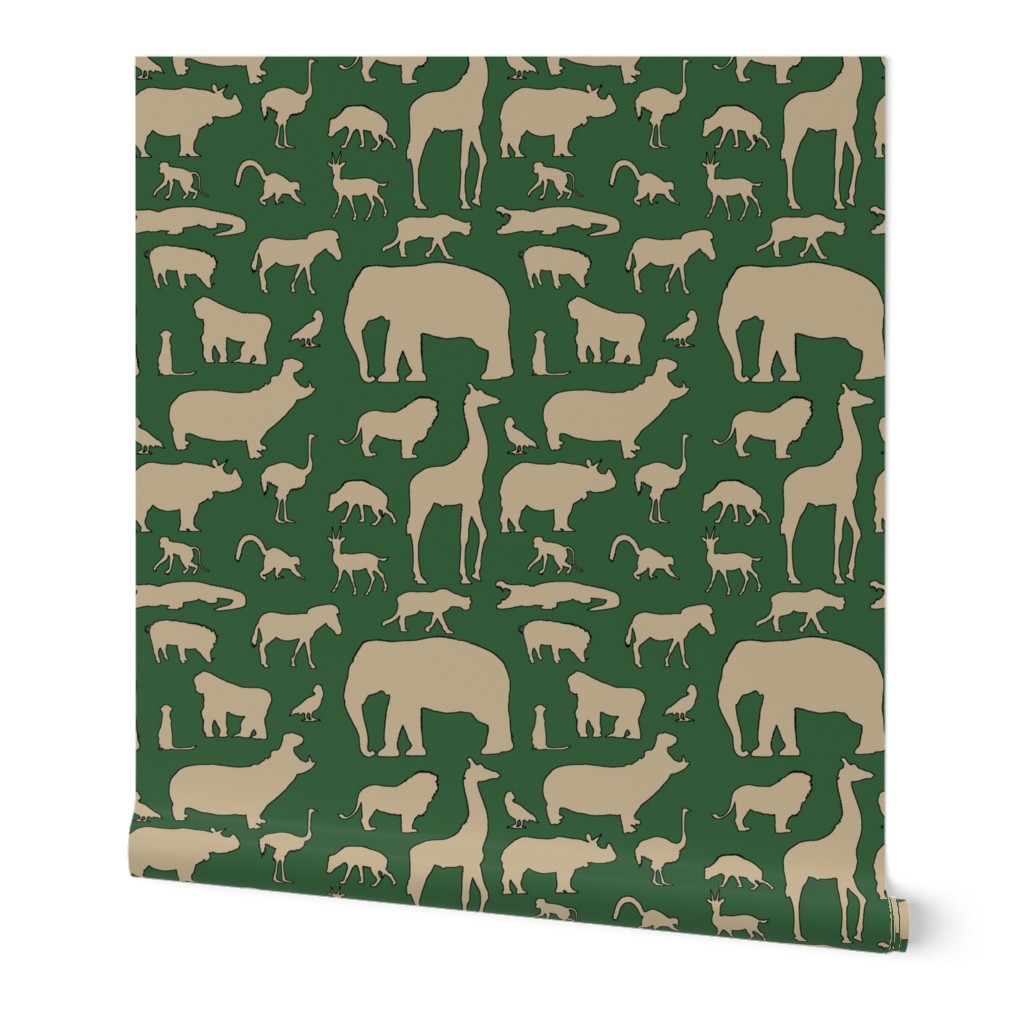 African Animals - Khaki/Hunter Green