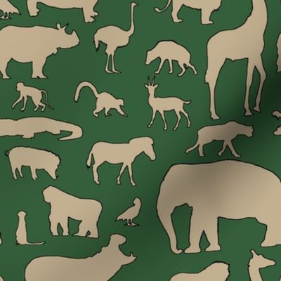 African Animals - Khaki/Hunter Green