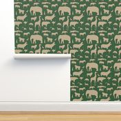 African Animals - Khaki/Hunter Green