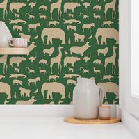 African Animals - Khaki/Hunter Green