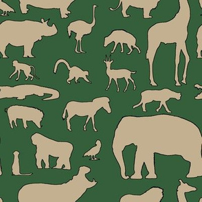 African Animals - Khaki/Hunter Green