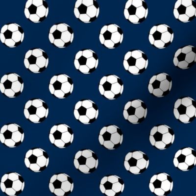 One Inch Black and White Soccer Balls on Navy Blue 