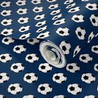 One Inch Black and White Soccer Balls on Navy Blue 