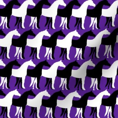 Two Inch Black and White Overlapping Horses on Purple