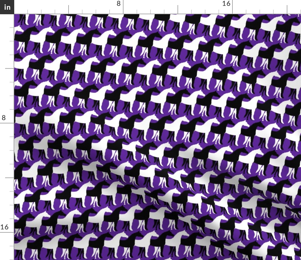 Two Inch Black and White Overlapping Horses on Purple