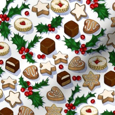 Traditional Christmas Cookies with Holly Berries small print