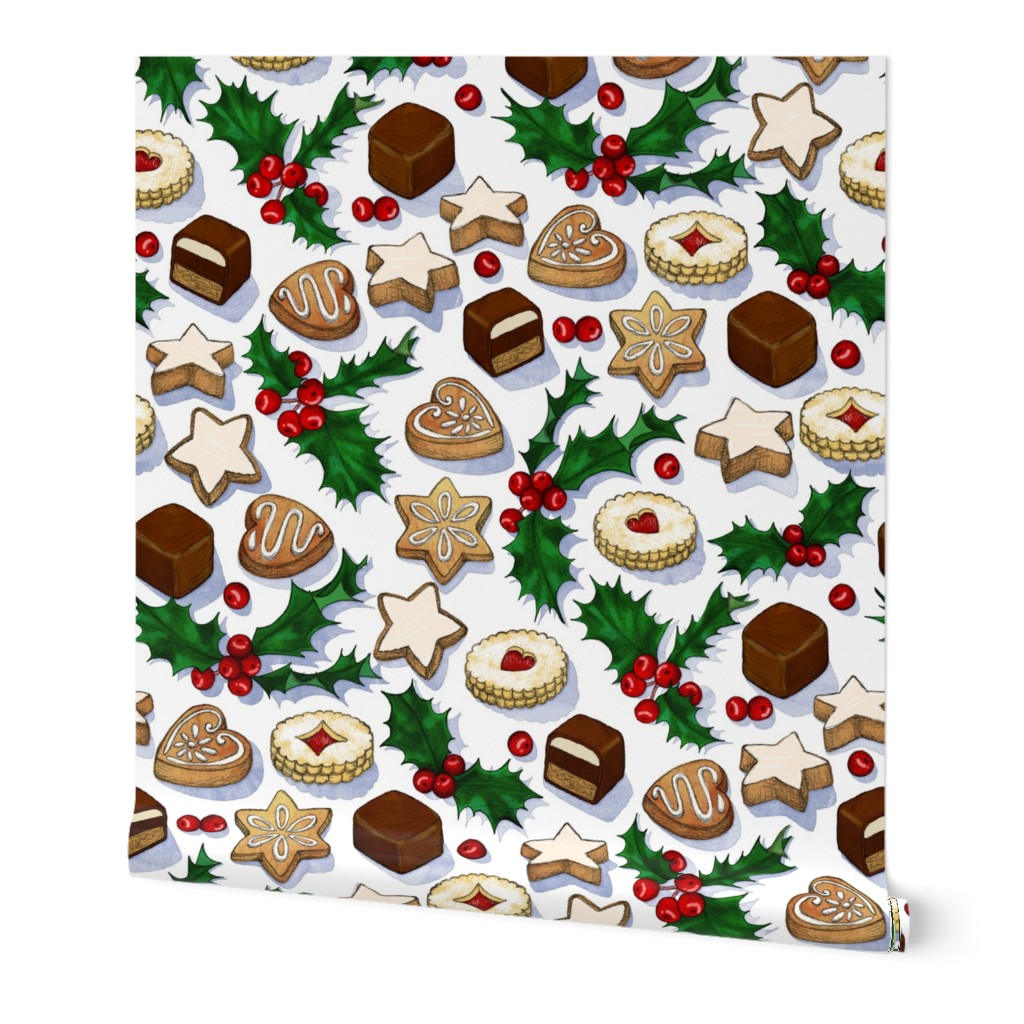 Traditional Christmas Cookies with Holly Berries large print