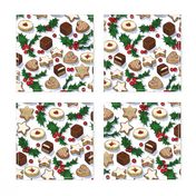 Traditional Christmas Cookies with Holly Berries large print